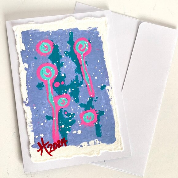 Colorful Abstract Acrylic Art Handmade Original Blank Greeting Card and Envelope - Picture 5 of 5